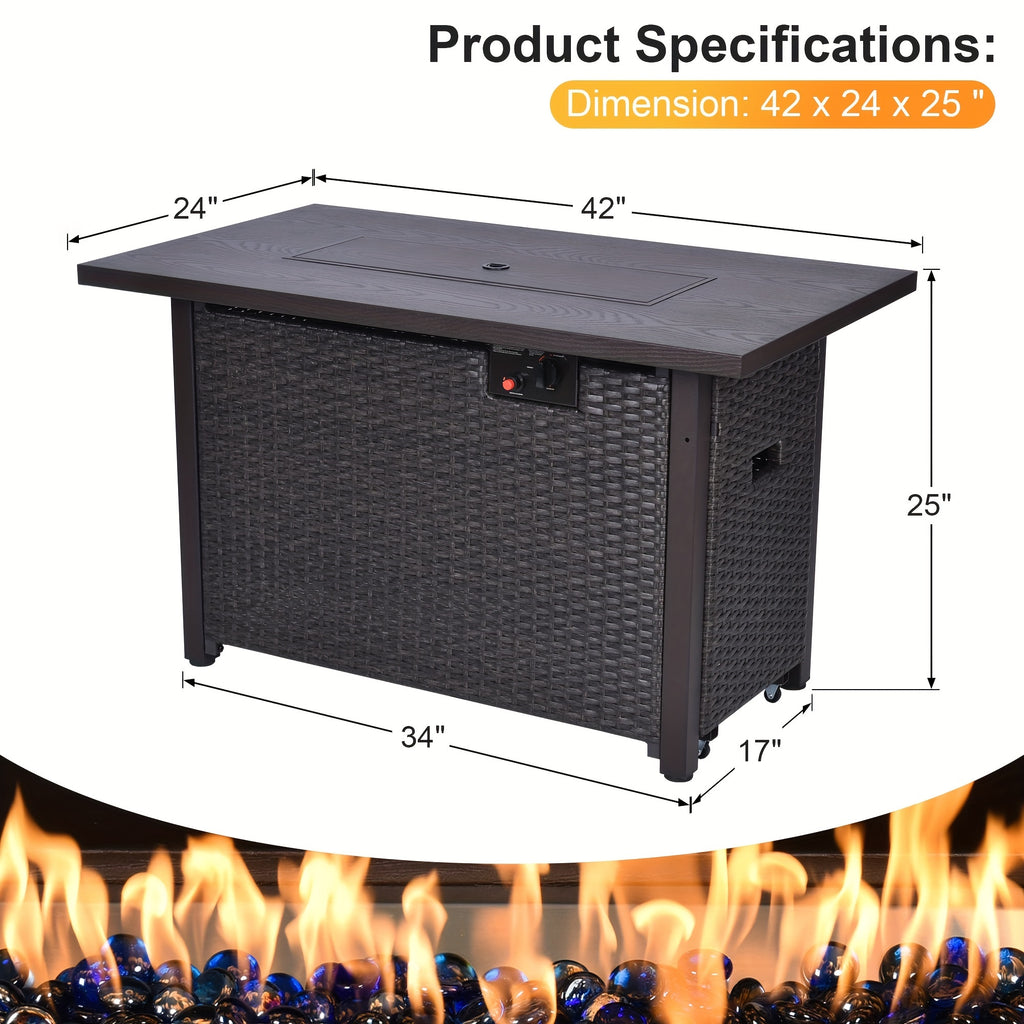 15 piece 15 pieces 15-Piece Black Rattan Patio Furniture Set with Fire Pit Table, Glass Coffee Table, and Cushions for Backyard