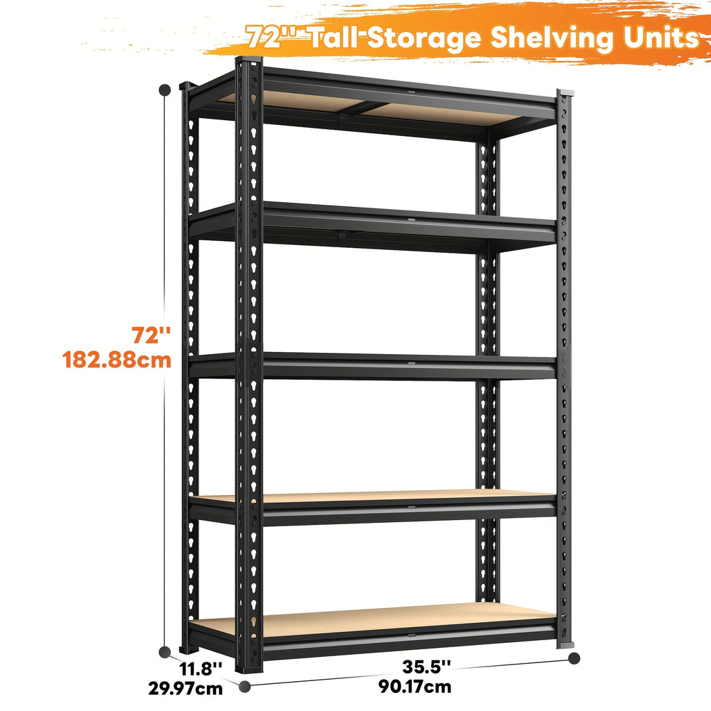 3000 Capacity Heavy-Duty 5-Tier Industrial Shelving Unit - Adjustable Carbon Garage Storage Rack, 60"W x 24"D x 72"H (Extends to 72.1"H) -Standing Shelves for Workshop,, Home & Commercial Use - 3000 lbs Weight Capacity, Utili