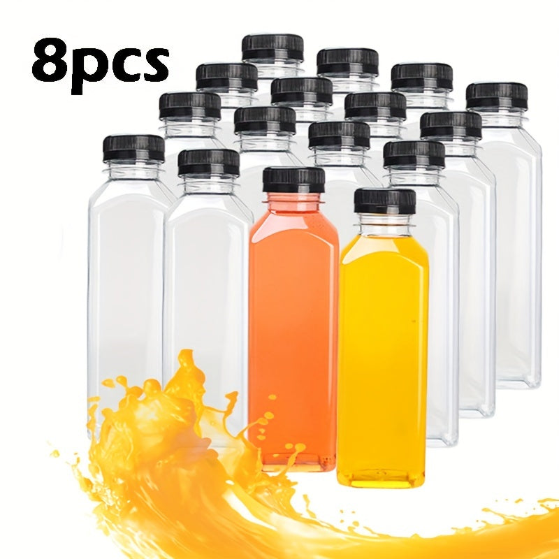 8pcs, Empty Drink Bottles, 17oz Plastic Juice Bottles With Black Lids, Reusable Juice Storage Containers For Storing Water And Homemade Beverages