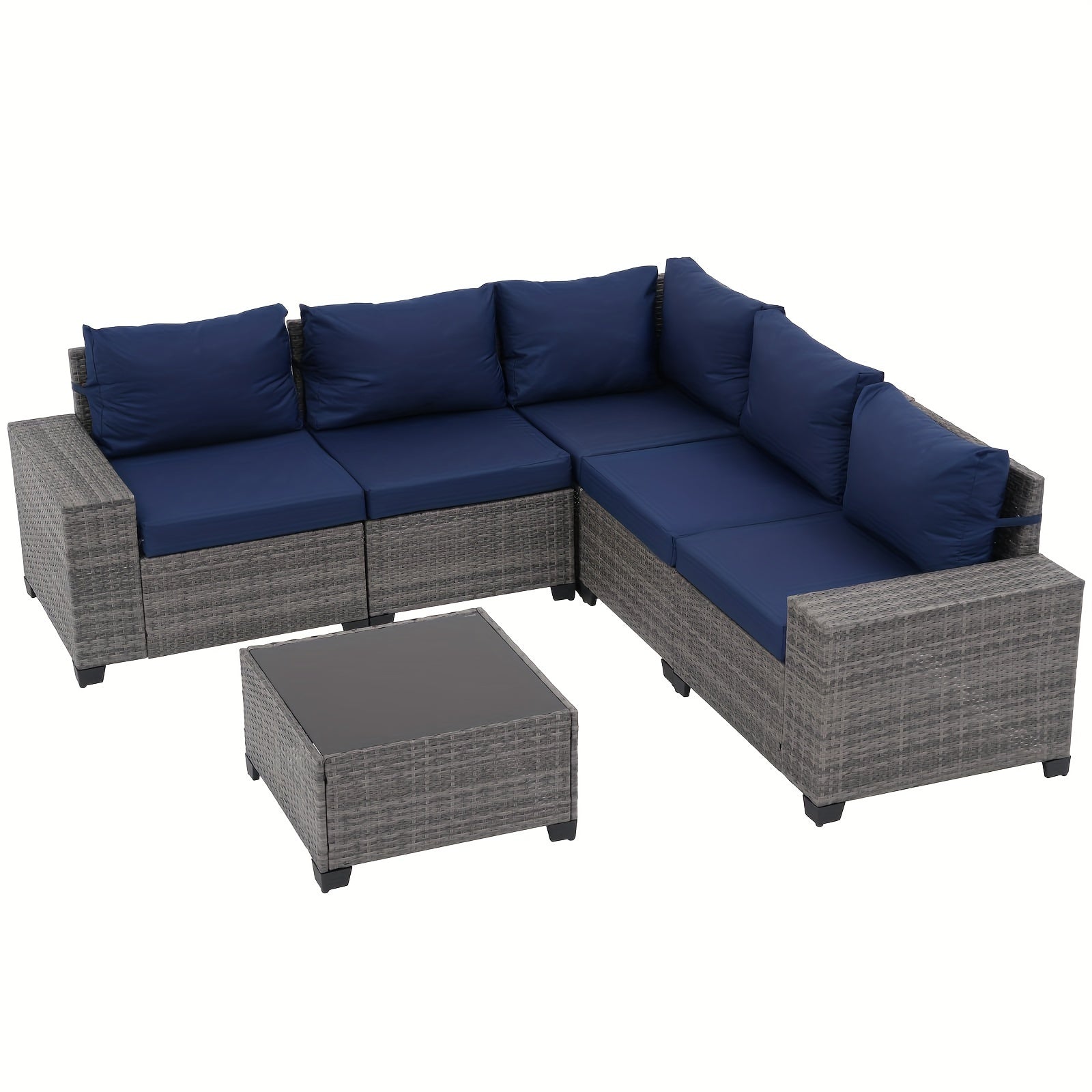 6-Piece Outdoor Patio Furniture Set: Wicker Sofa with Coffee Table, Powder-Coated Frame & Handwoven PE Rattan for All-Weather Durability, Ideal for Family Reunions