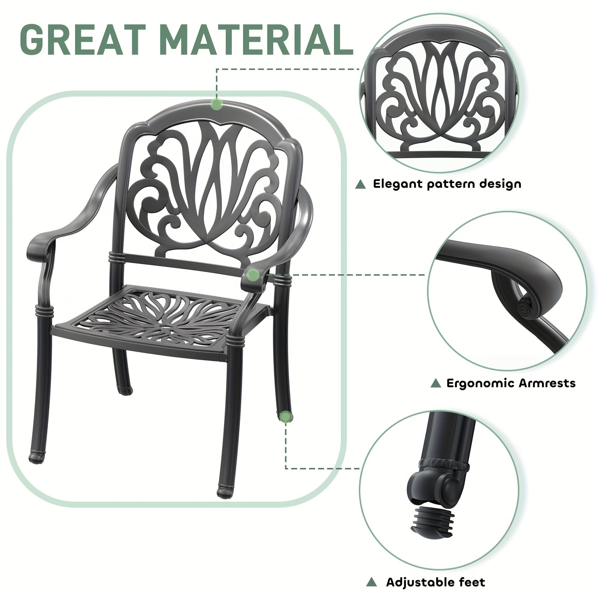 7pcs 47.24 -inch Round Table Cast Aluminum Outdoor Dining Set with Random Color Cushions, Dining Table, Backyard Seating, Patio Furniture, Sleek Design, Contemporary Patio, Sturdy Construction, Durable Metal, Cushioned Seatin