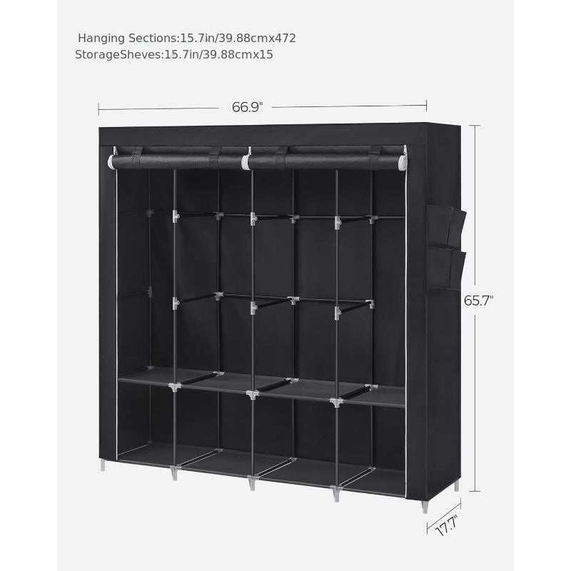 1pc SONGMICS Portable Wardrobe Closet Organizer with Cover, 4 Hanging Rods and Shelves, 4 Side Pockets, Metal Material, Lacquered Finish, Large Capacity for Bedroom, Living Room, Clothes Organizer Storage, SONGMICS