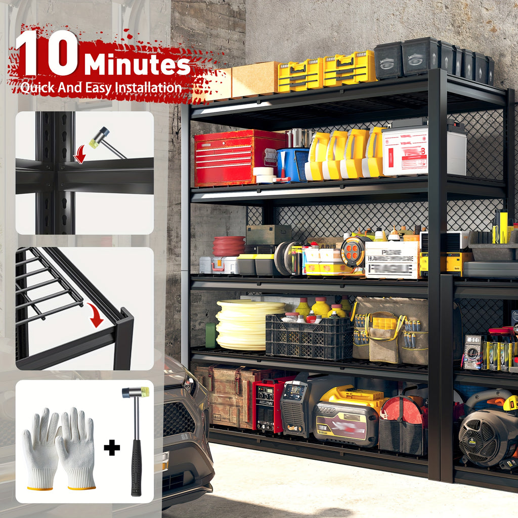 3000 Capacity Heavy-Duty 5-Tier Industrial Shelving Unit - Adjustable Carbon Garage Storage Rack, 60"W x 24"D x 72"H (Extends to 72.1"H) -Standing Shelves for Workshop,, Home & Commercial Use - 3000 lbs Weight Capacity, Utili