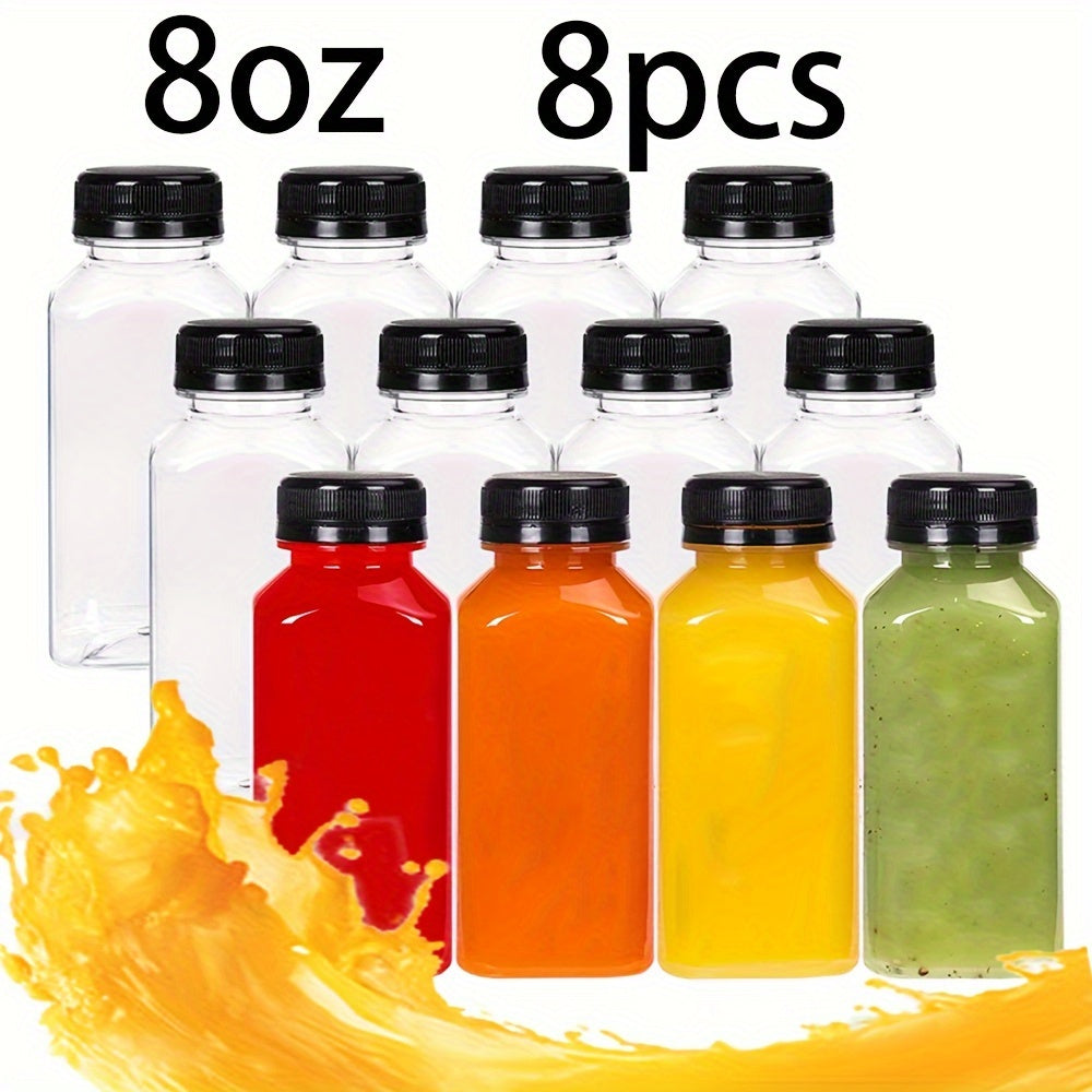 8pcs, Empty Drink Bottles, 17oz Plastic Juice Bottles With Black Lids, Reusable Juice Storage Containers For Storing Water And Homemade Beverages