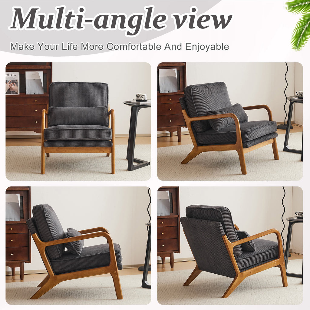 2-Pack Premium Corduroy Accent Chairs, Upholstered Arm Chair, Solid Wood Comfy Reading Chair with Lumbar Pillow, Mid Century Modern Chairs for Living Room,Bedroom