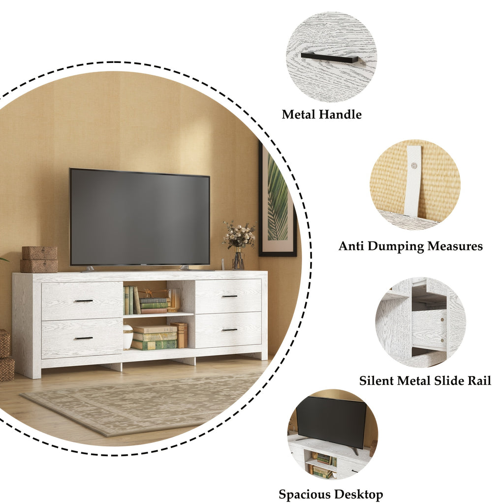 70.8" Modern White TV Stand with 4 Drawers & 2 Shelves - Engineered Wood Media Console, Stable Legs, Multi-Purpose Storage Cabinet for Living Room, Bedroom, Entryway - Easy Assembly, Ideal Gift, Tv Table for Living Room, Bedr