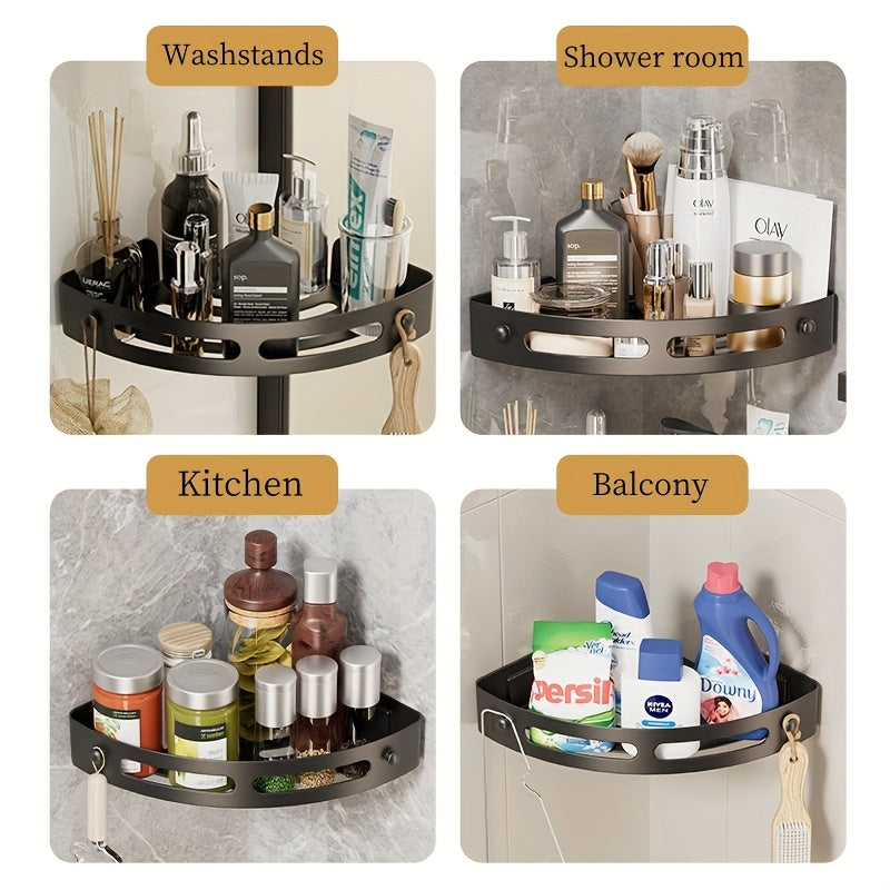 2-Tier Corner Shower Caddy Organizer - Space-Saving, No-Drill Wall-Mounted Bathroom Storage Rack With Adhesive Mounts, Durable ABS Plastic, 2pcs Shower Shelves For Shampoo & Essentials, Shower Caddies