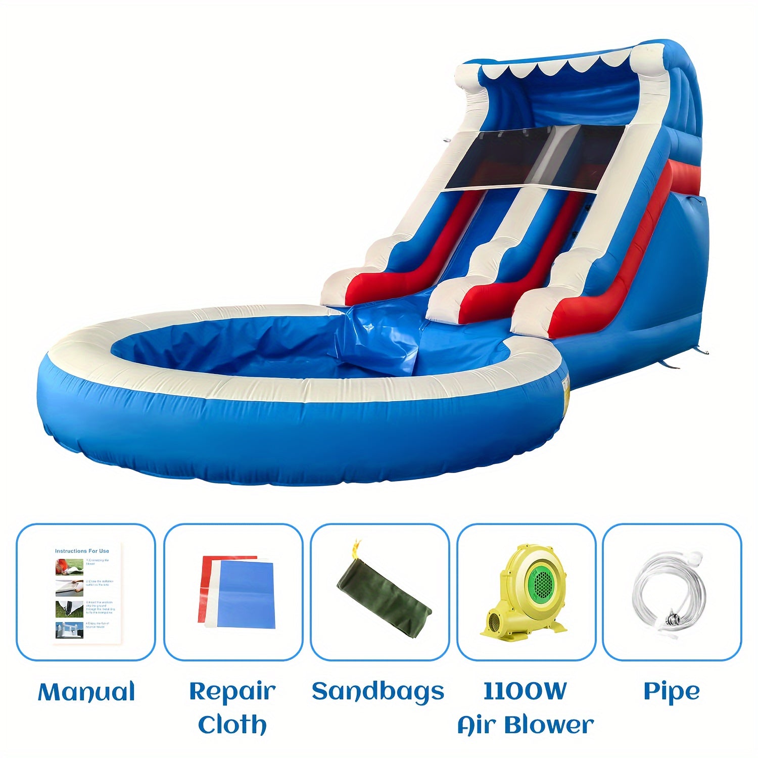 Adult 24-foot Commercial PVC Inflatable Slide Bounce House, Larger Splash Pool And 1100W Power Blower, Backyard Outdoor Patio Furniture With Paddling Pool, Climbing Wall, Christmas And Halloween Gifts