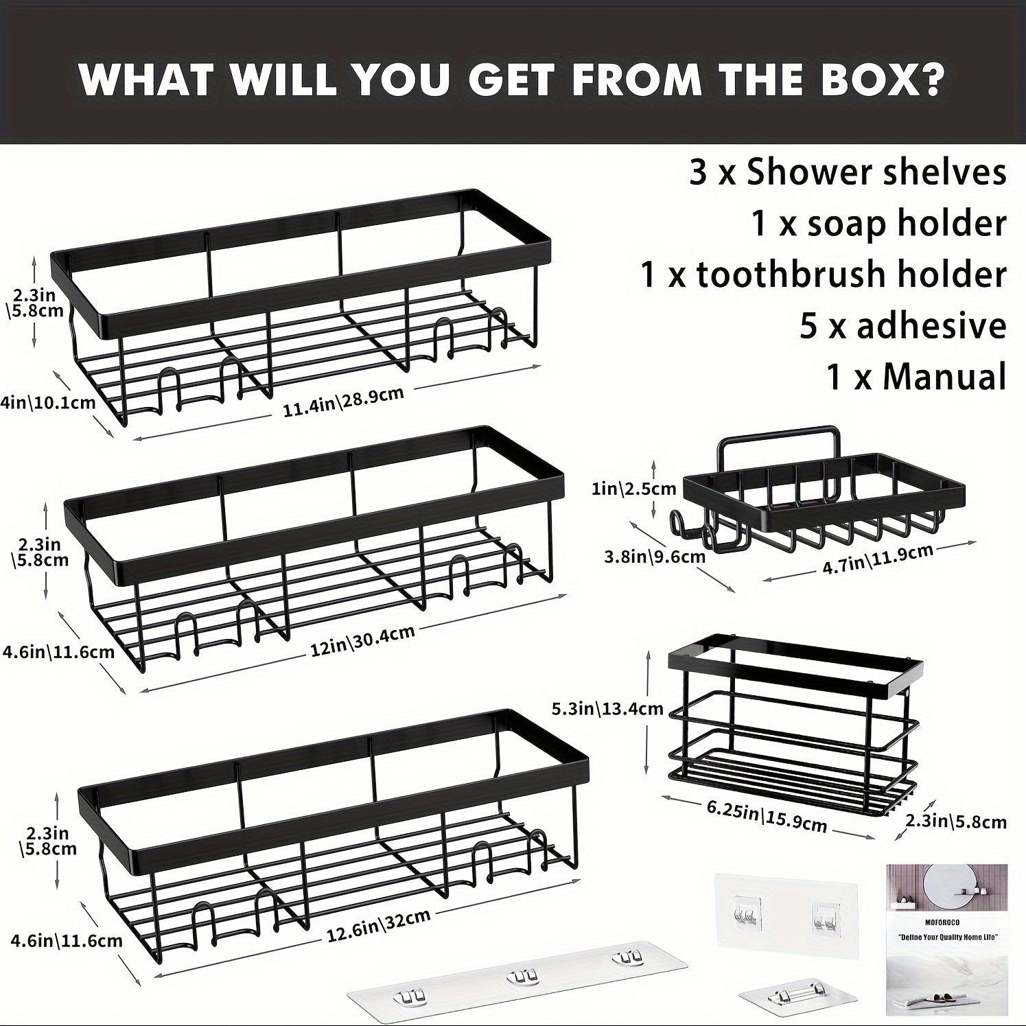 5 Pack Shower Caddy, Large Capacity Wall-Mounted Bathroom Shelf with Rustproof 304 Stainless Steel Shower Organizer Rack, No Drill Installation Suitable for Shower, Bathtub, for inside Shower Storage, Shower Caddies
