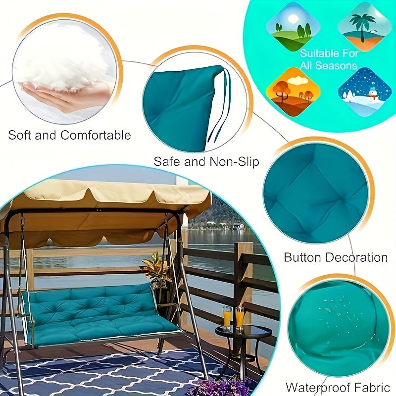 2-3 Seater Waterproof Outdoor Swing Cushions with Turquoise Blue Cushion Cover - Heavy-Duty All-Weather Washable Porch Swing Seat Pad, Sturdy Chain-Fastened Design for Patio,2 Balcony Furniture (Machine Washable, 60x40x4in) -