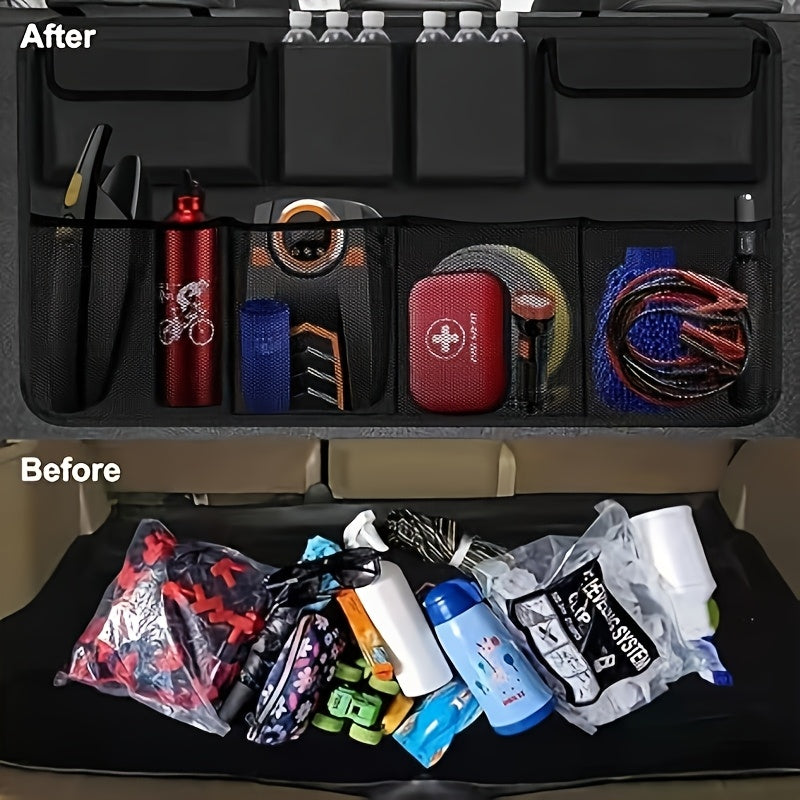 Car trunk storage bag, rear seat hanging storage bag, with 8 large storage bags, super large capacity - trunk storage bag, suitable for SUV, truck, truck - your space saving expert