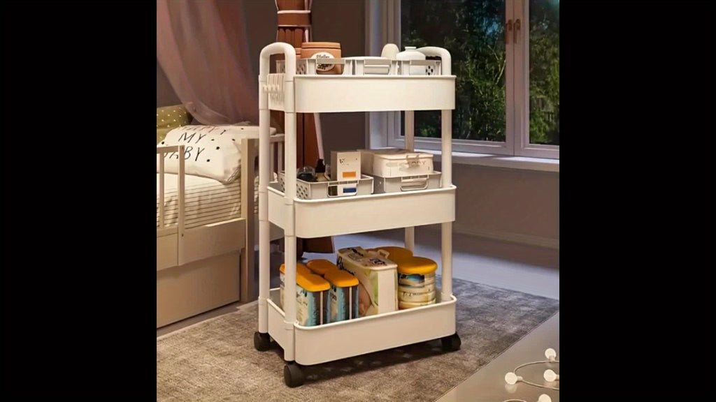 3-Tier Cart with Wheels - Versatile Storage Organizer for Kitchen, Bathroom, Bedroom | Sliding Shelves, Floor Stand, Storage Racks, Shower Caddies
