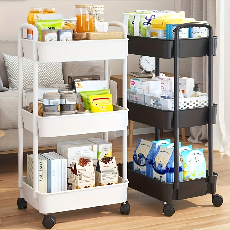3-Tier Cart with Wheels - Versatile Storage Organizer for Kitchen, Bathroom, Bedroom | Sliding Shelves, Floor Stand, Storage Racks, Shower Caddies