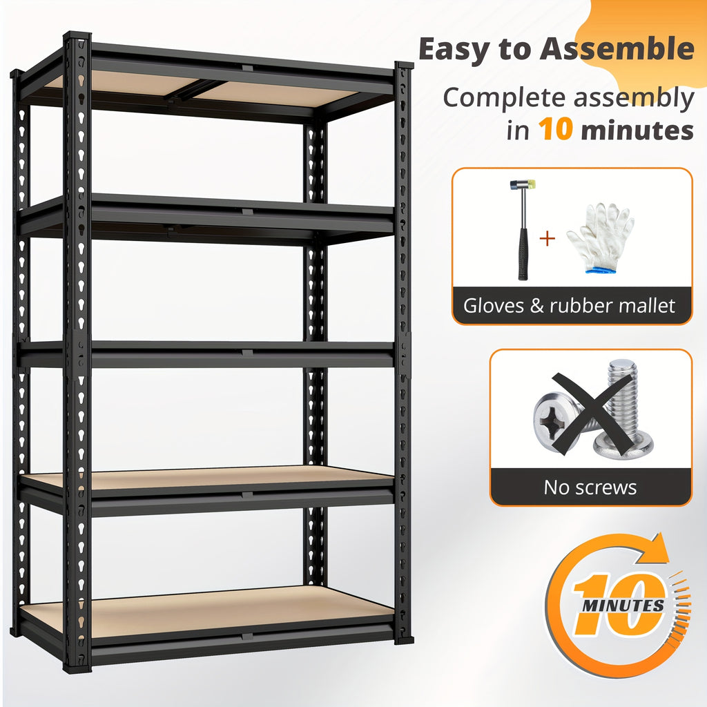 2000LBS Storage Shelves 5 Tier Garage Shelving Heavy Duty, Adjustable Metal Shelving Unit, Garage Shelves for Basement, Warehouse, Pantry, 72.5" H X 35.55" W X 16" D, Black, 60"H×28"W ×12"D, Available In Two Sizes, The Prac