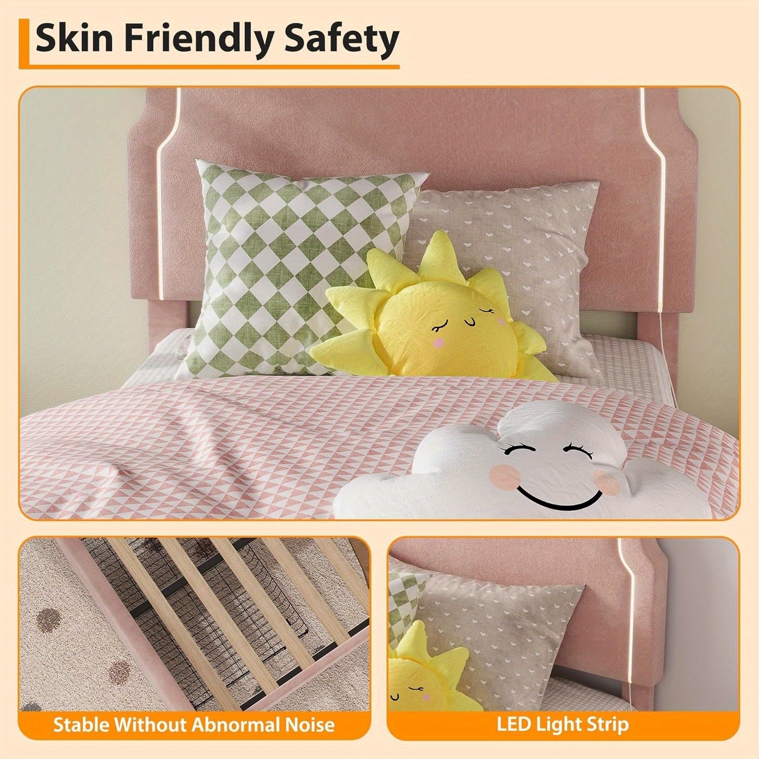 Girls' Twin Size Platform Bed Frame with Adjustable Bear Headboard - Pink Kids bed, No Box Spring Needed, Noise-Free, Hardwood - Girls' Bedroom Furniture for Princess Decor, Sleepover Bed Solution, Whimsical Kids' Style, Rgb