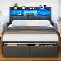 1pc Queen Bed Frame with RGB LED Lighting & Dual USB Ports - Heavy-Duty Platform Bed with 11.8" Deep Storage Drawers, Under-Bed Organization - Modern Bedroom Furniture for Space-Saving Homes - Compatible with US Outlets (125V