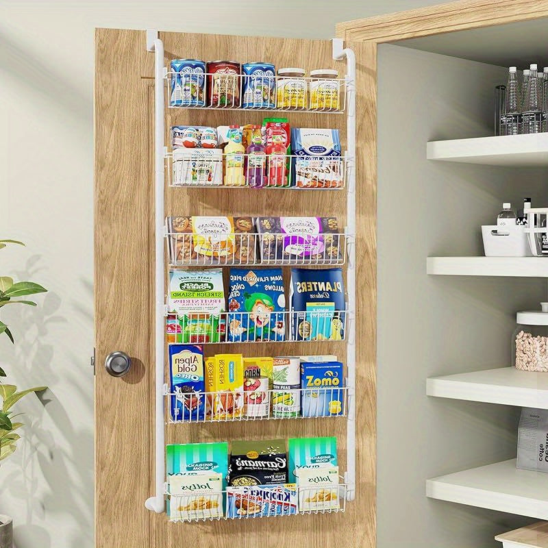 8-Tier & 6-Tier Over-the-Door Pantry Organizer - Versatile Black Metal Hanging Storage Rack for Kitchen, Laundry, Bathroom - Space-Saving Design with Clear Seamless Tape, Scratch-Proof Stickers, Pantry Organization | Versatil