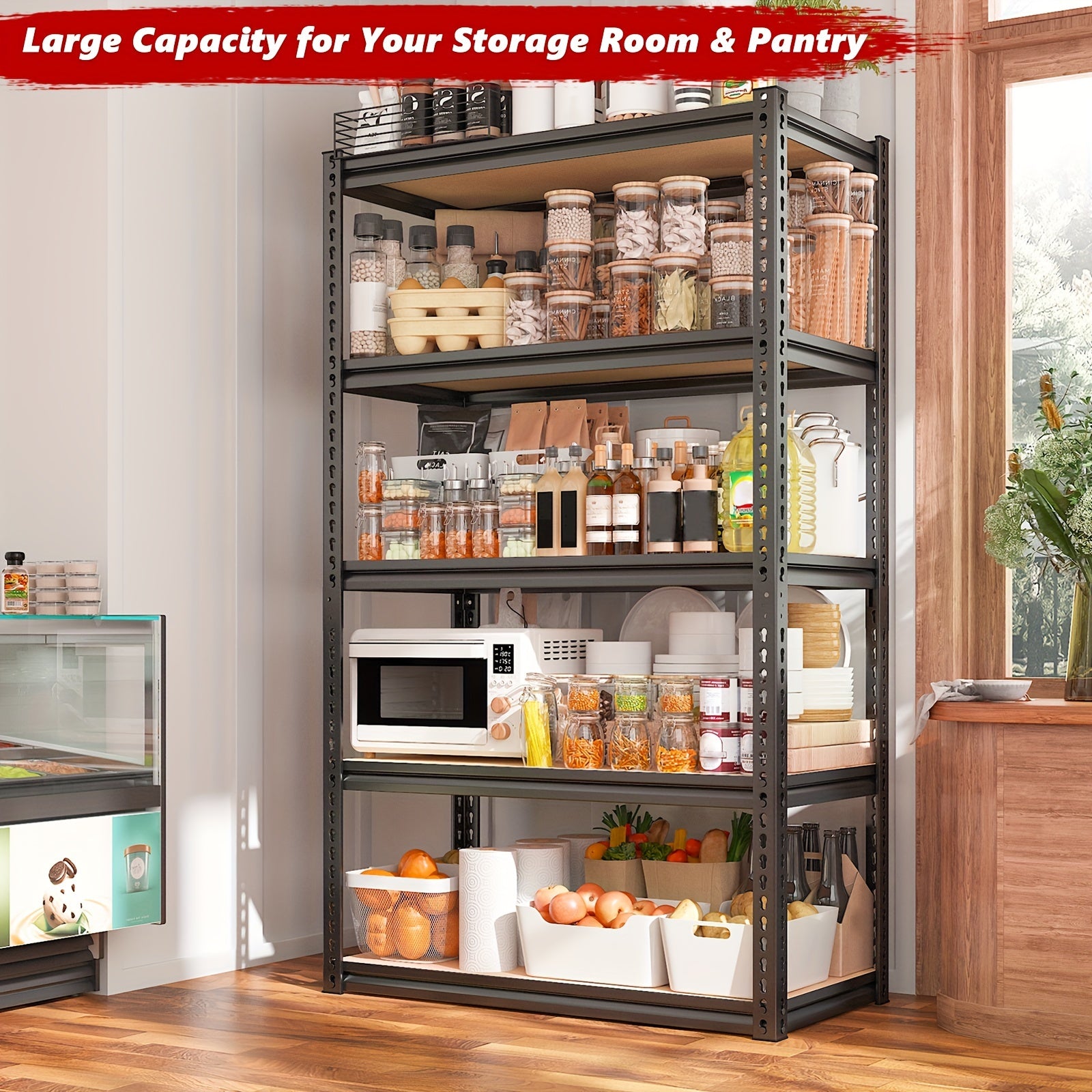2020LBS Storage Shelves 5 Tier Garage Shelving Heavy Duty Adjustable Garage Shelves, Utility Rack Shelf, Galvanized Steel Shelving Units For Storage Warehouse Pantry Closet, 35.5" W X 11.9" D X 72" H, Black