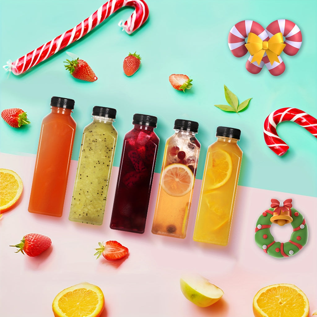 128 empty plastic bottles, 128 tamper-proof black caps, 1 rubber funnel, 1 sponge brush, 16oz Empty Plastic Juice Bottles with Caps, Bulk Clear Beverage Containers for Juicing, Drinking, Milkshake, Tea and Other Beverages