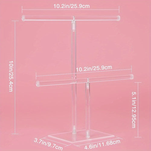 1pc Clear Acrylic 2-Tier Jewelry Display Tower - Versatile Organizer for Rings, Earrings, Watches, and Necklaces - Space-Saving Hanging Storage with Sturdy Design and Easy Visibility