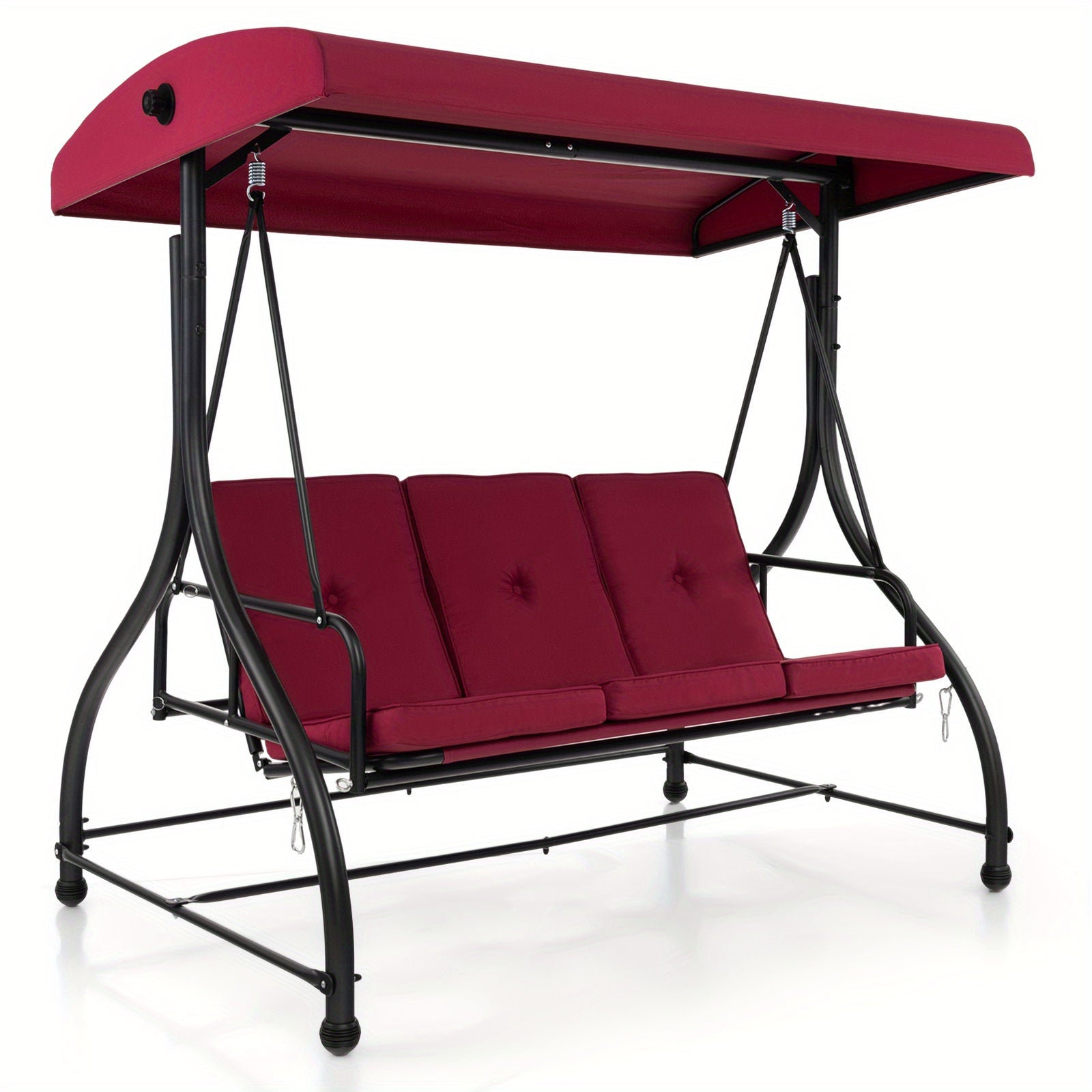 Costway 3-Seater Outdoor Patio Swing Glider with Adjustable Canopy, Convertible Design, and Removable Cushions - Wine Red, Metal Frame, 660 lbs Weight Capacity in Bed Mode, 990 lbs in Swing Mode, Perfect for Porch, Yard, or P