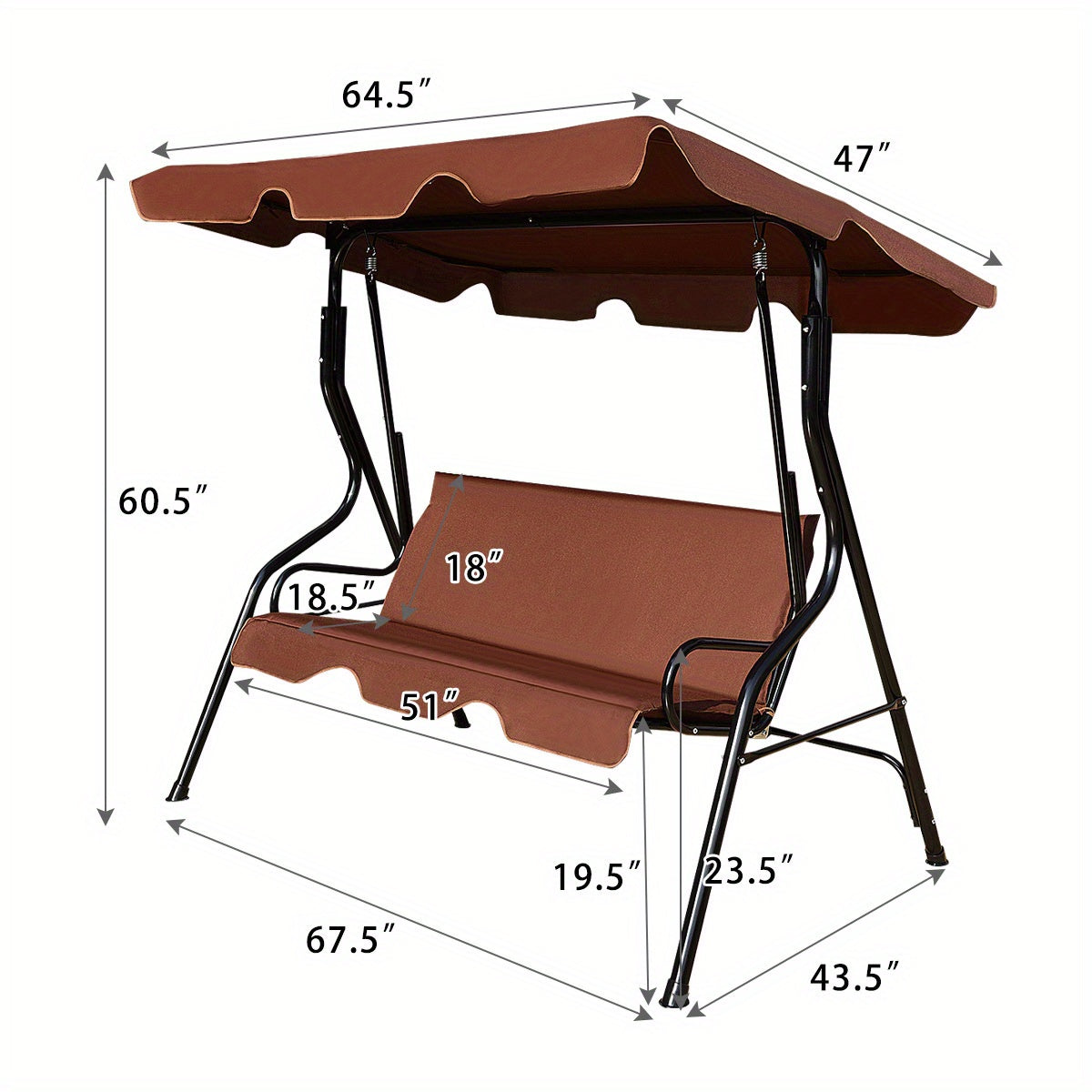 Costway Patio 3-Seater Canopy Swing Glider Hammock, Steel Frame with Cushioned Seats, UV Protection, Coffee Color - Ideal for Garden, Yard, Balcony, Garden Seating | Modern Patio Swing | Durable Outdoor Furniture, Patio Furni