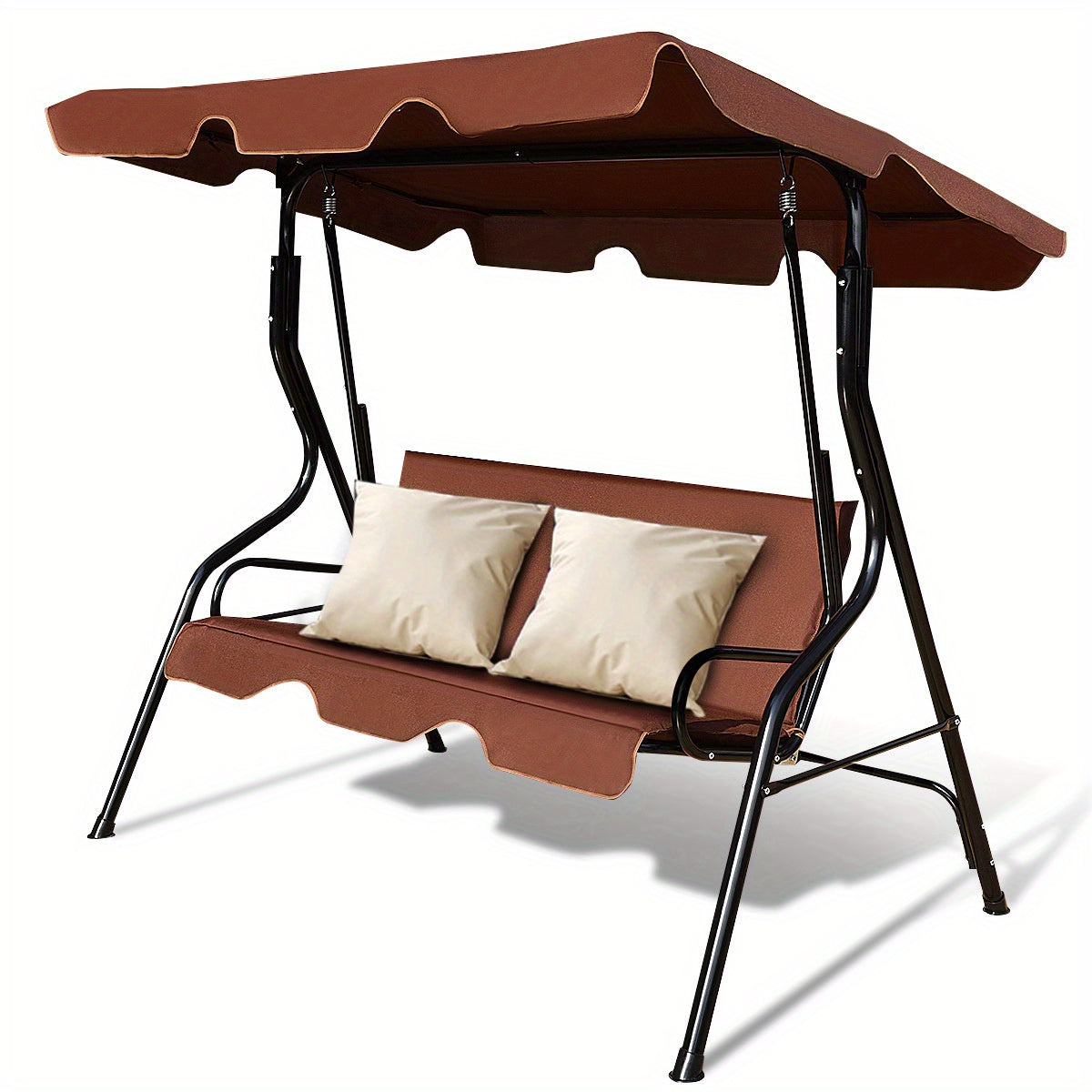 Costway Patio 3-Seater Canopy Swing Glider Hammock, Steel Frame with Cushioned Seats, UV Protection, Coffee Color - Ideal for Garden, Yard, Balcony, Garden Seating | Modern Patio Swing | Durable Outdoor Furniture, Patio Furni