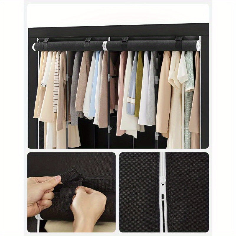 1pc SONGMICS Portable Wardrobe Closet Organizer with Cover, 4 Hanging Rods and Shelves, 4 Side Pockets, Metal Material, Lacquered Finish, Large Capacity for Bedroom, Living Room, Clothes Organizer Storage, SONGMICS