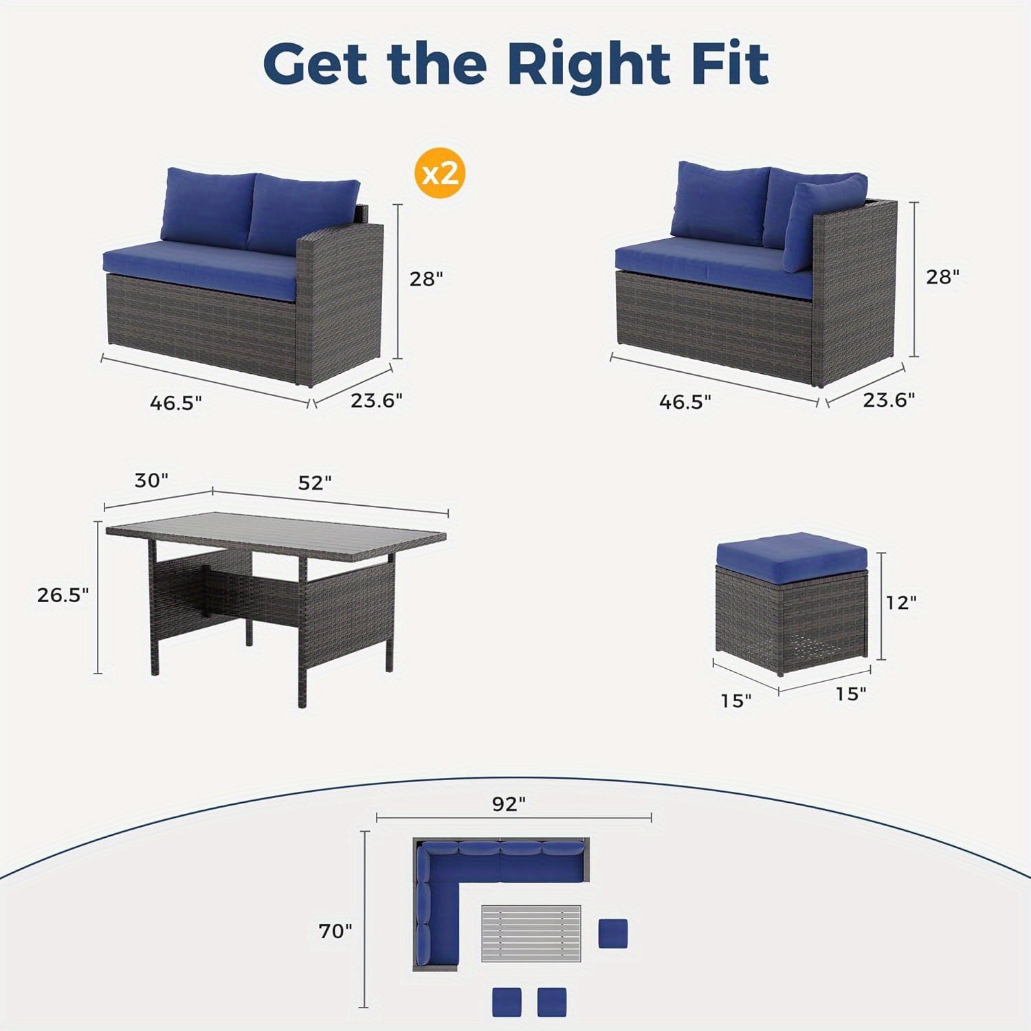 7 Piece Outdoor Patio Furniture Set, Outdoor Sectional PE Rattan Patio Conversation Sofa with All Weather Dining Table Chair Set