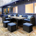 7 Piece Outdoor Patio Furniture Set, Outdoor Sectional PE Rattan Patio Conversation Sofa with All Weather Dining Table Chair Set