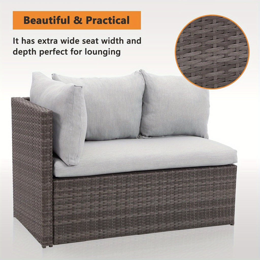 7 Piece Outdoor Patio Furniture Set, Outdoor Sectional PE Rattan Patio Conversation Sofa with All Weather Dining Table Chair Set