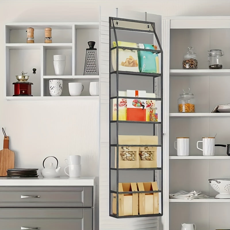 4/6-Tier Over-the-Door Hanging Storage Organizer - Space-Saving, Transparent Window, Wall-Mounted Pocket Shelf for Cosmetics, Toys, Sundries, Bedroom, Bathroom, Office, Closet Organization