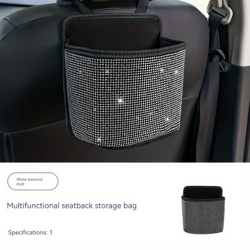 1pc Sparkling Bling Rhinestones Car Trash Can - Durable & Convenient Hanging Storage Bag for Seat Back - Multifunctional, Space-Saving Car Interior Accessory, Premium Quality