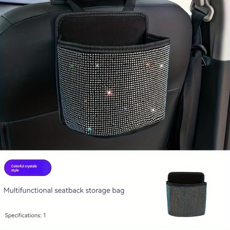 1pc Sparkling Bling Rhinestones Car Trash Can - Durable & Convenient Hanging Storage Bag for Seat Back - Multifunctional, Space-Saving Car Interior Accessory, Premium Quality