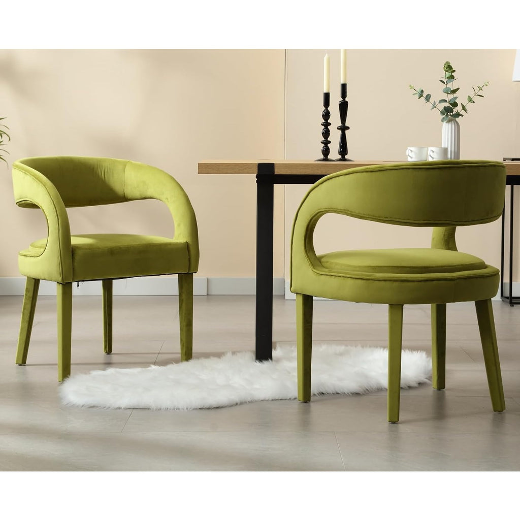 2 Pcs Modern Velvet Upholstered Accent Chairs with Open Back Barrel Kitchen Side Chairs for Dining Room/Living Room/Bedroom