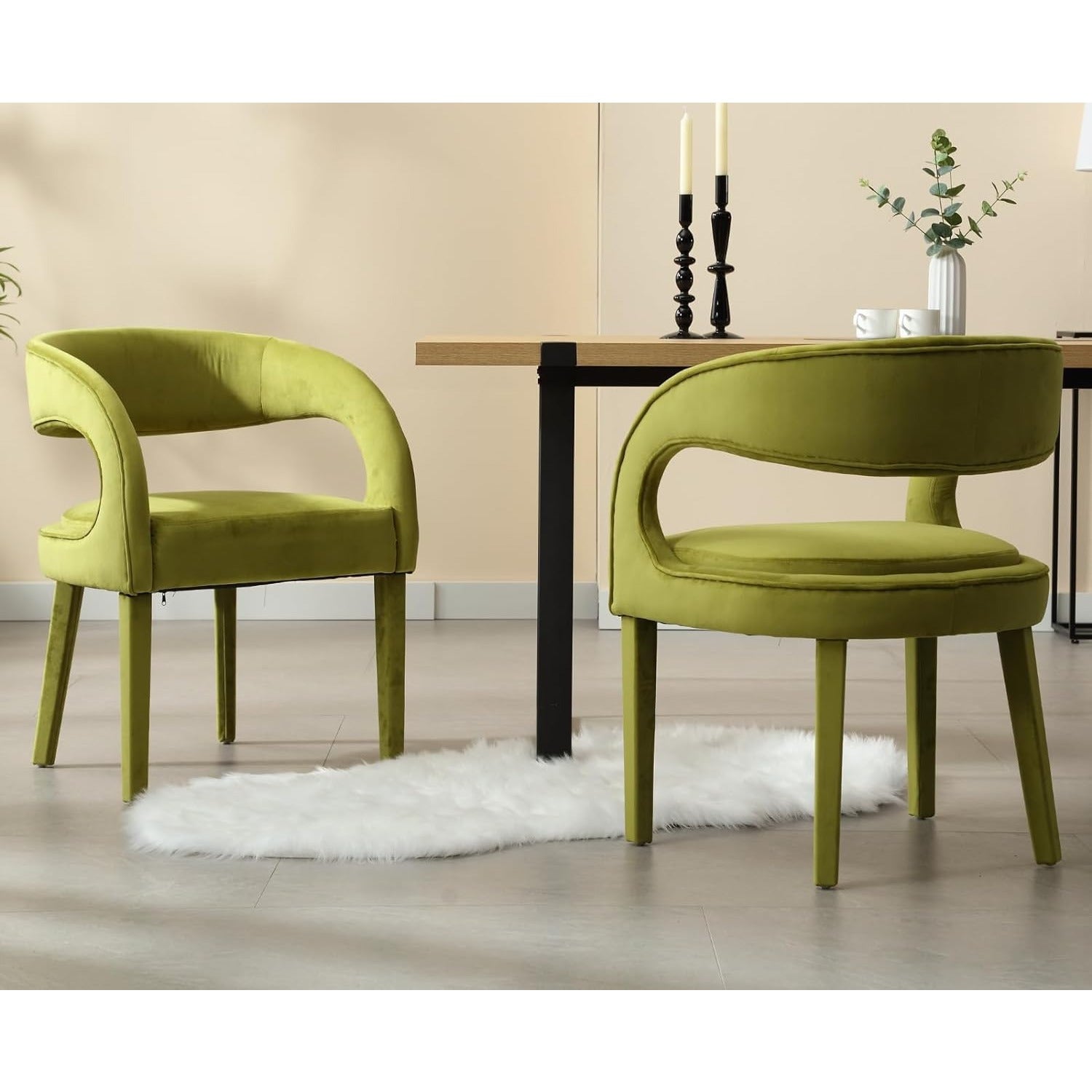 2 Pcs Modern Velvet Upholstered Accent Chairs with Open Back Barrel Kitchen Side Chairs for Dining Room/Living Room/Bedroom