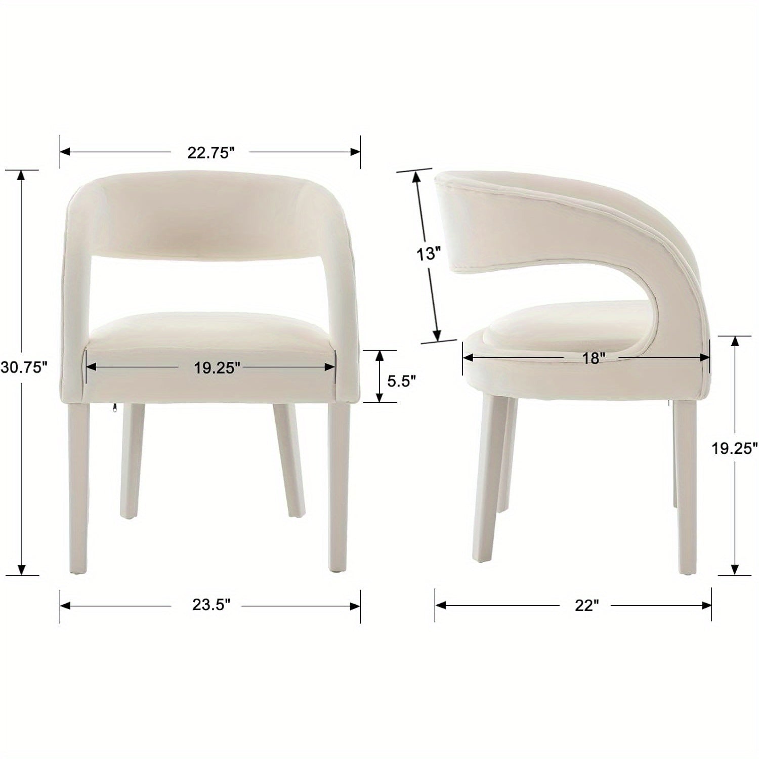 2 Pcs Modern Velvet Upholstered Accent Chairs with Open Back Barrel Kitchen Side Chairs for Dining Room/Living Room/Bedroom