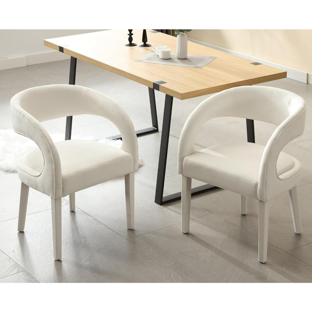 2 Pcs Modern Velvet Upholstered Accent Chairs with Open Back Barrel Kitchen Side Chairs for Dining Room/Living Room/Bedroom