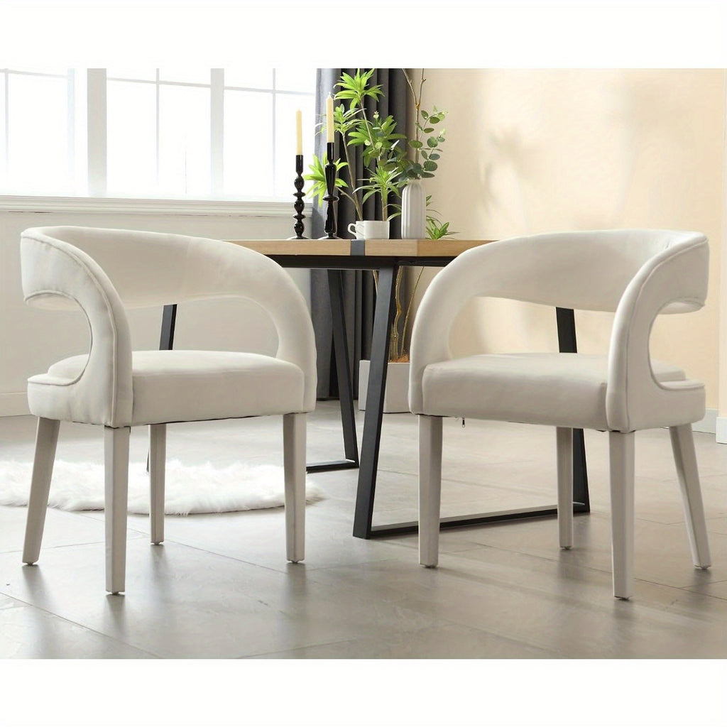 2 Pcs Modern Velvet Upholstered Accent Chairs with Open Back Barrel Kitchen Side Chairs for Dining Room/Living Room/Bedroom