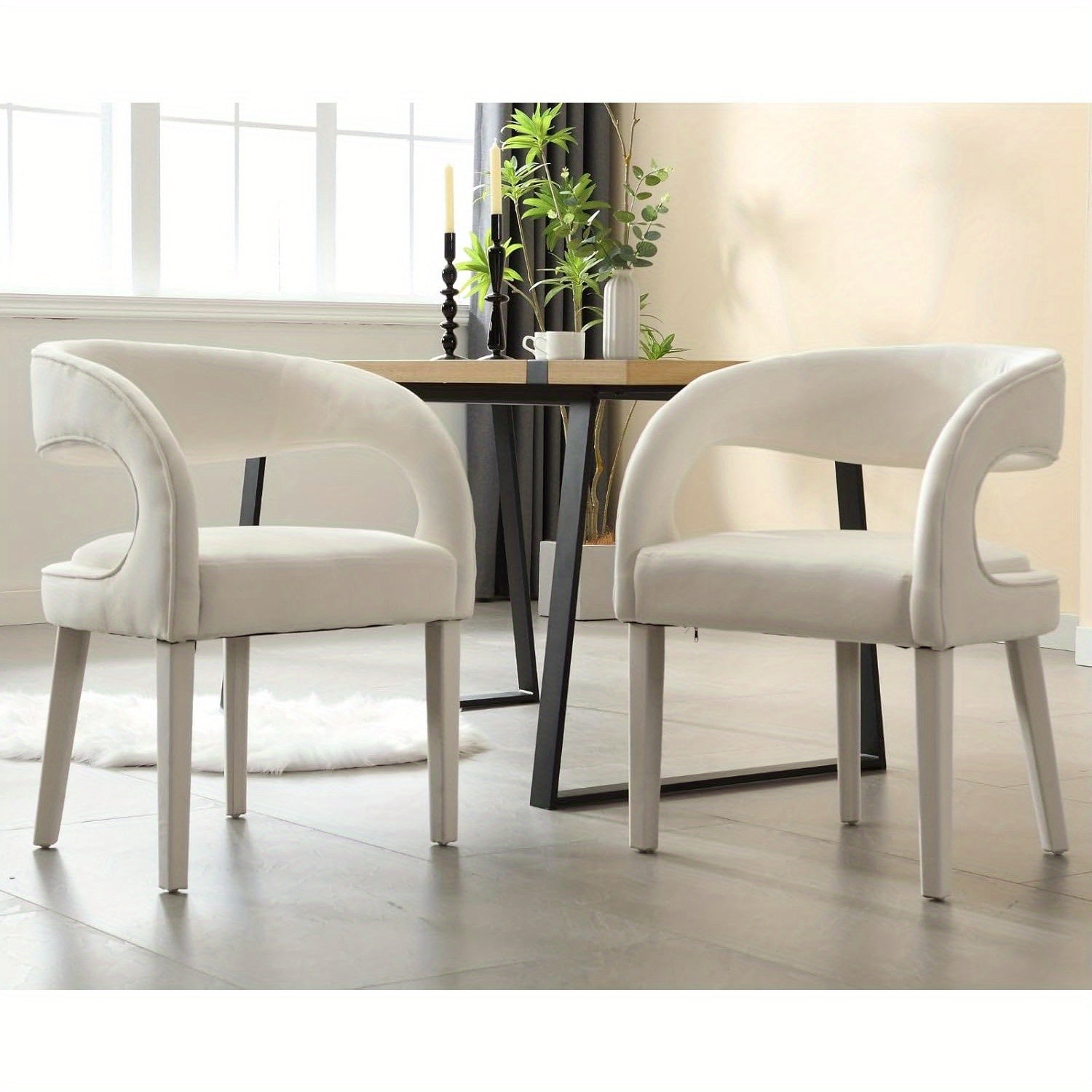 2 Pcs Modern Velvet Upholstered Accent Chairs with Open Back Barrel Kitchen Side Chairs for Dining Room/Living Room/Bedroom
