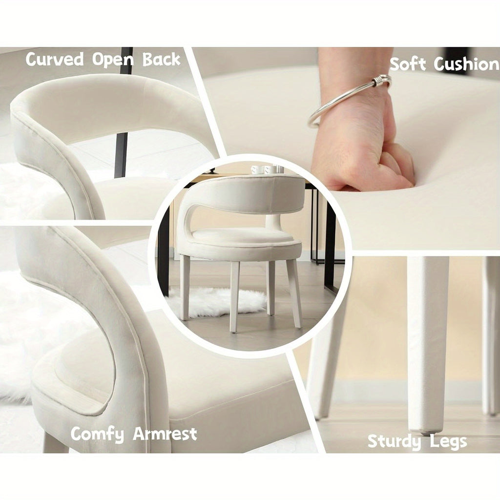 2 Pcs Modern Velvet Upholstered Accent Chairs with Open Back Barrel Kitchen Side Chairs for Dining Room/Living Room/Bedroom
