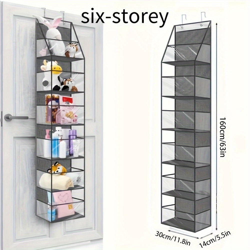 4/6-Tier Over-the-Door Hanging Storage Organizer - Space-Saving, Transparent Window, Wall-Mounted Pocket Shelf for Cosmetics, Toys, Sundries, Bedroom, Bathroom, Office, Closet Organization