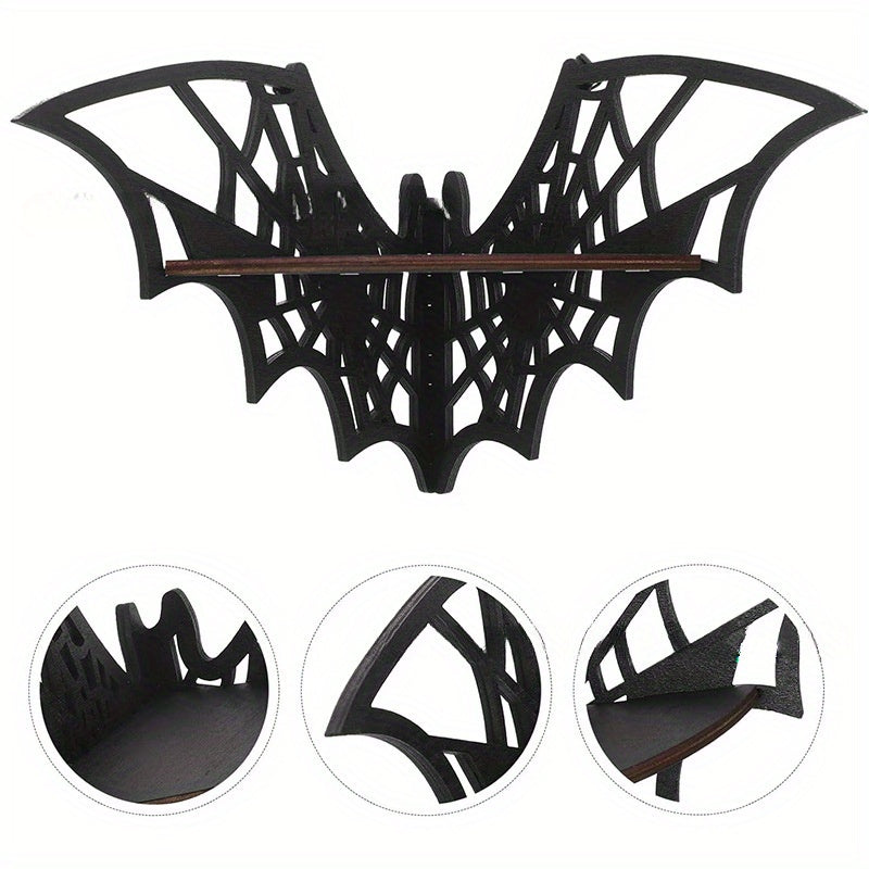 1pc Vintage Wooden Bat Corner Shelf - Wall Mounted Hanging Storage Rack For Living Room, Halloween Decor, Aesthetic Room, Home & Bedroom Decoration