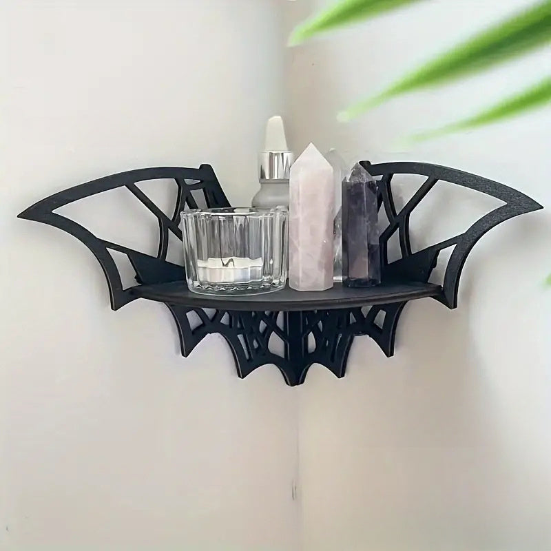 1pc Vintage Wooden Bat Corner Shelf - Wall Mounted Hanging Storage Rack For Living Room, Halloween Decor, Aesthetic Room, Home & Bedroom Decoration