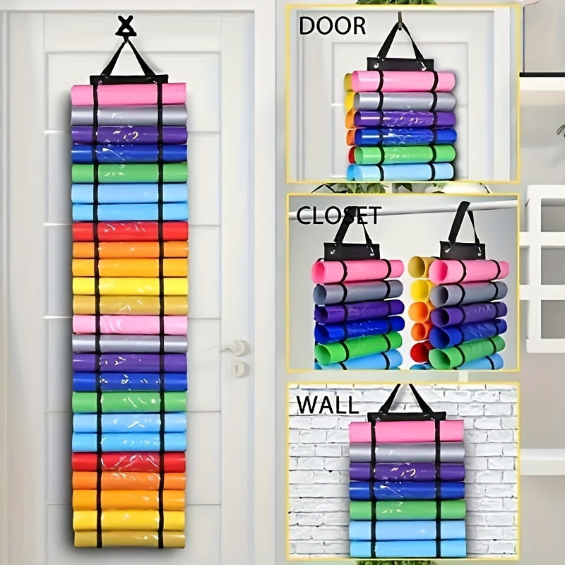 12/24/48 Compartment Vinyl Roll Holder - Wall-Mounted Over-The-Door Hanging Storage Rack, Durable Plastic Craft & Makeup Organizer for Yarn, Ribbons, Fabric Rolls - Space-Saving Vertical Organizer for Craft Room, Office, Home