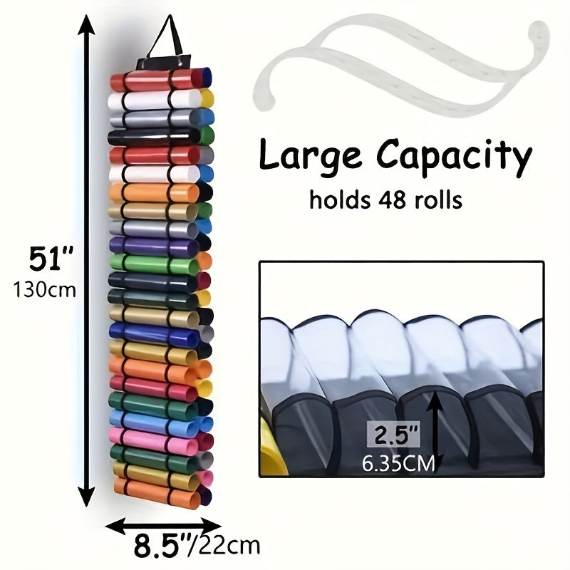 12/24/48 Compartment Vinyl Roll Holder - Wall-Mounted Over-The-Door Hanging Storage Rack, Durable Plastic Craft & Makeup Organizer for Yarn, Ribbons, Fabric Rolls - Space-Saving Vertical Organizer for Craft Room, Office, Home