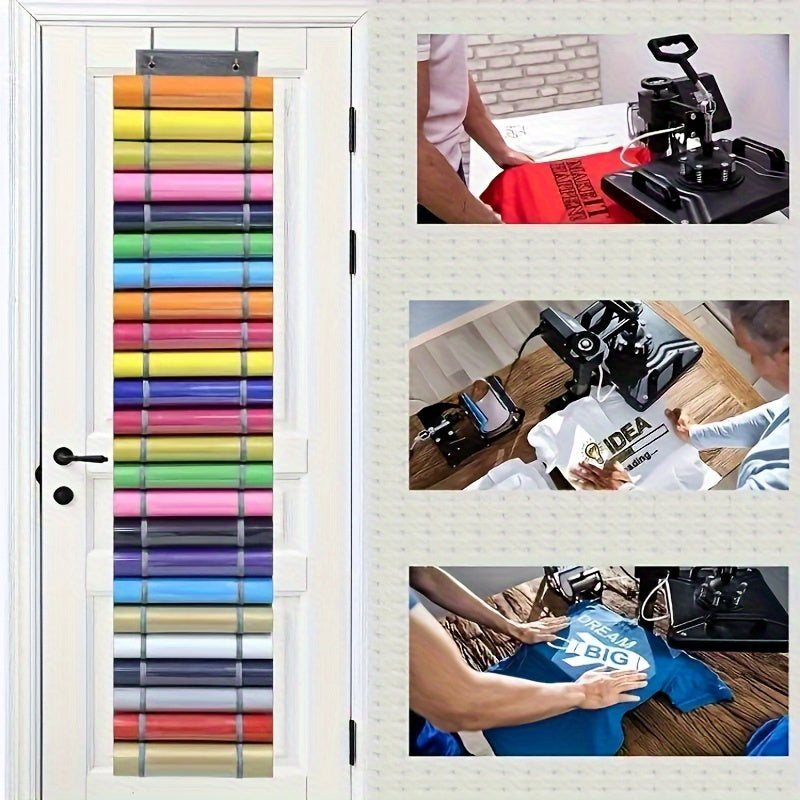 12/24/48 Compartment Vinyl Roll Holder - Wall-Mounted Over-The-Door Hanging Storage Rack, Durable Plastic Craft & Makeup Organizer for Yarn, Ribbons, Fabric Rolls - Space-Saving Vertical Organizer for Craft Room, Office, Home