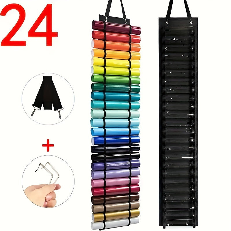 12/24/48 Compartment Vinyl Roll Holder - Wall-Mounted Over-The-Door Hanging Storage Rack, Durable Plastic Craft & Makeup Organizer for Yarn, Ribbons, Fabric Rolls - Space-Saving Vertical Organizer for Craft Room, Office, Home