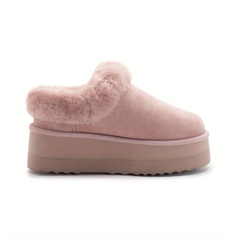 Cozy Furry Ankle Boots - Women's Slippers, Platform Mini Boots, Short Ankle Boot, Fur Fleece Lined Sneakers, Anti-Slip, Water-Resistant, Warm, and Comfortable House Slippers for Outdoor and Indoor Use
