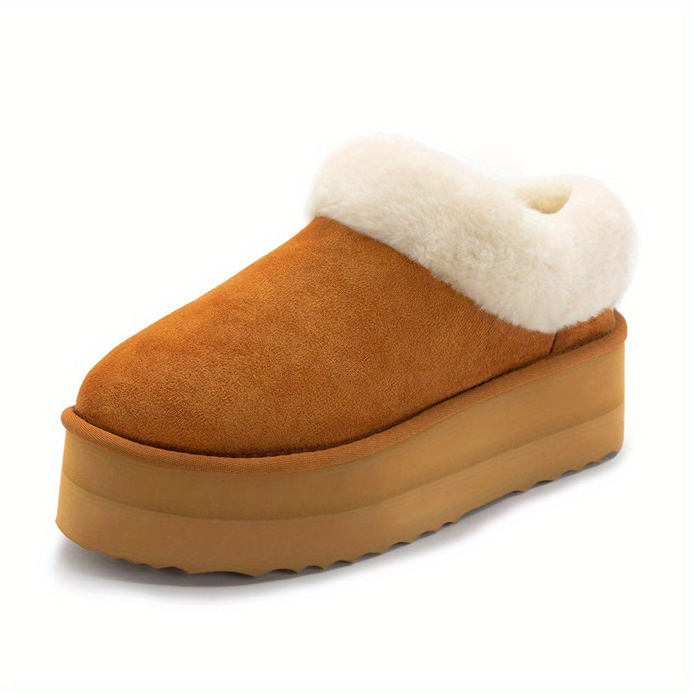 Cozy Furry Ankle Boots - Women's Slippers, Platform Mini Boots, Short Ankle Boot, Fur Fleece Lined Sneakers, Anti-Slip, Water-Resistant, Warm, and Comfortable House Slippers for Outdoor and Indoor Use